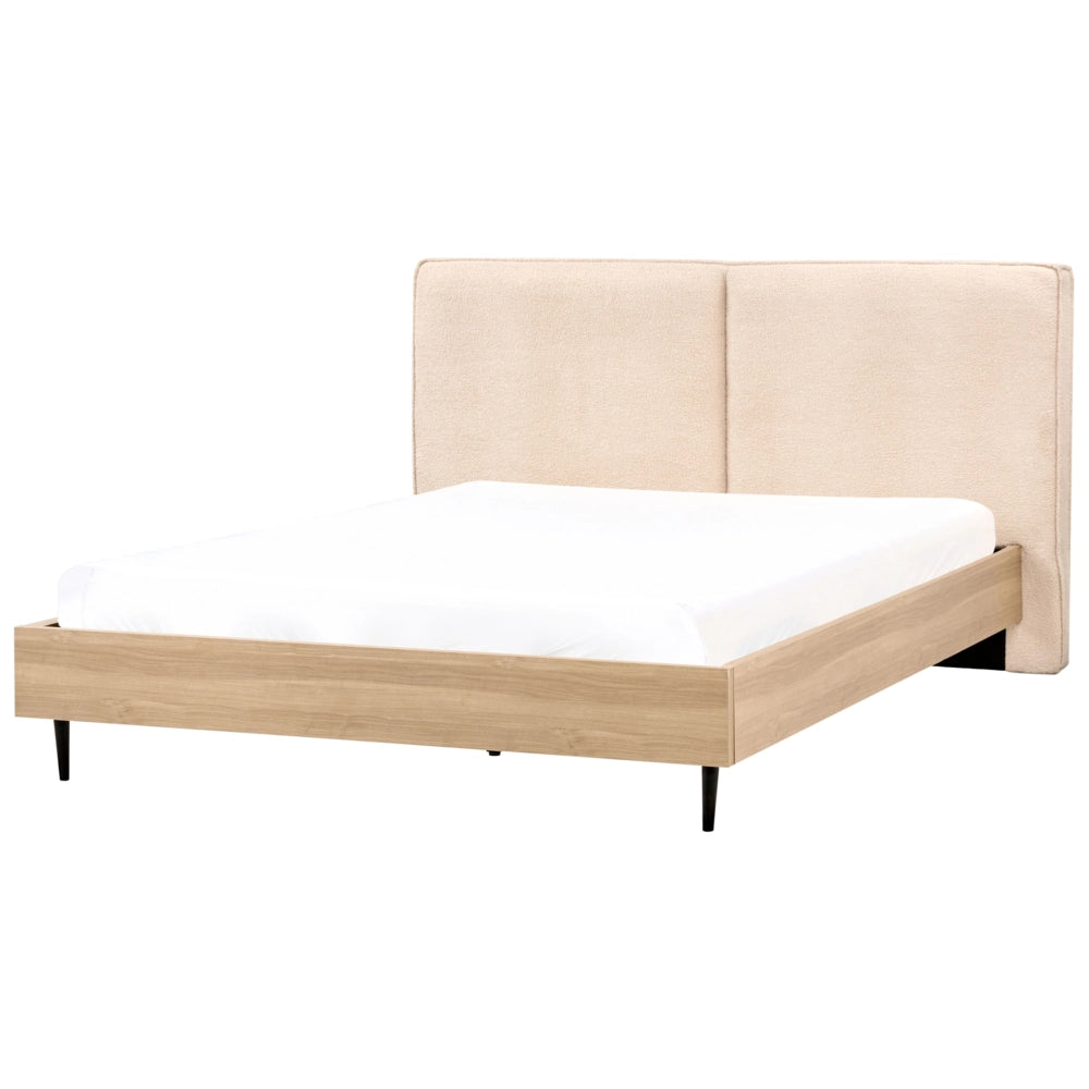 Letto matrimoniale in tessuto bouclè beige con testiera imbottita 180 x 200 cm stile moderno