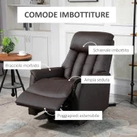 Poltrona Elettrica Alzapersone Reclinabile 145°, Poltrona Relax Elettrica in Pelle PU con Telecomando, Tasche Laterali e Poggiapiedi Integrato, Marrone