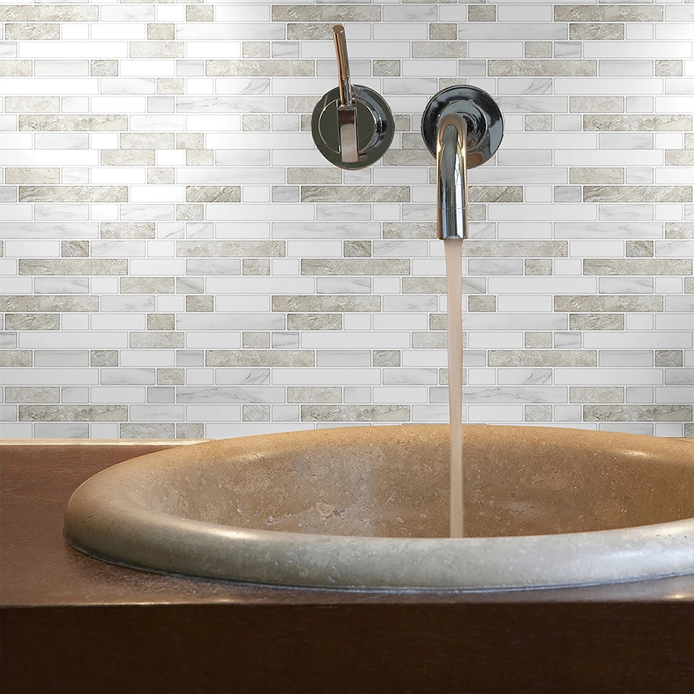 Set 10 Pannelli Adesivi Piastrelle Muro Parete 30.5 cm Decoro Mattoncini Beige