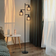 ZMH Lampada da terra vintage E27 nera tre luci interruttore a pedale soggiorno camera senza lampadine
