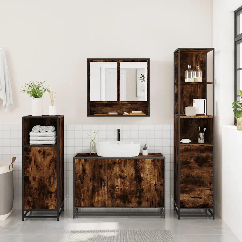 Set Mobili da Bagno 3 pz Rovere Fumo in Legno Multistrato 3301162