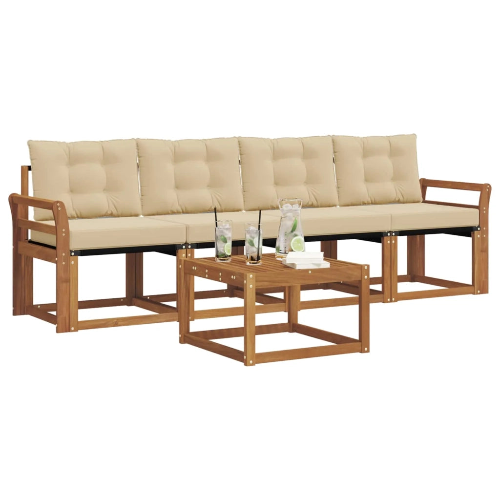 Set di divani da esterno con cuscino 5 pcs Naturale e Beige 3368380