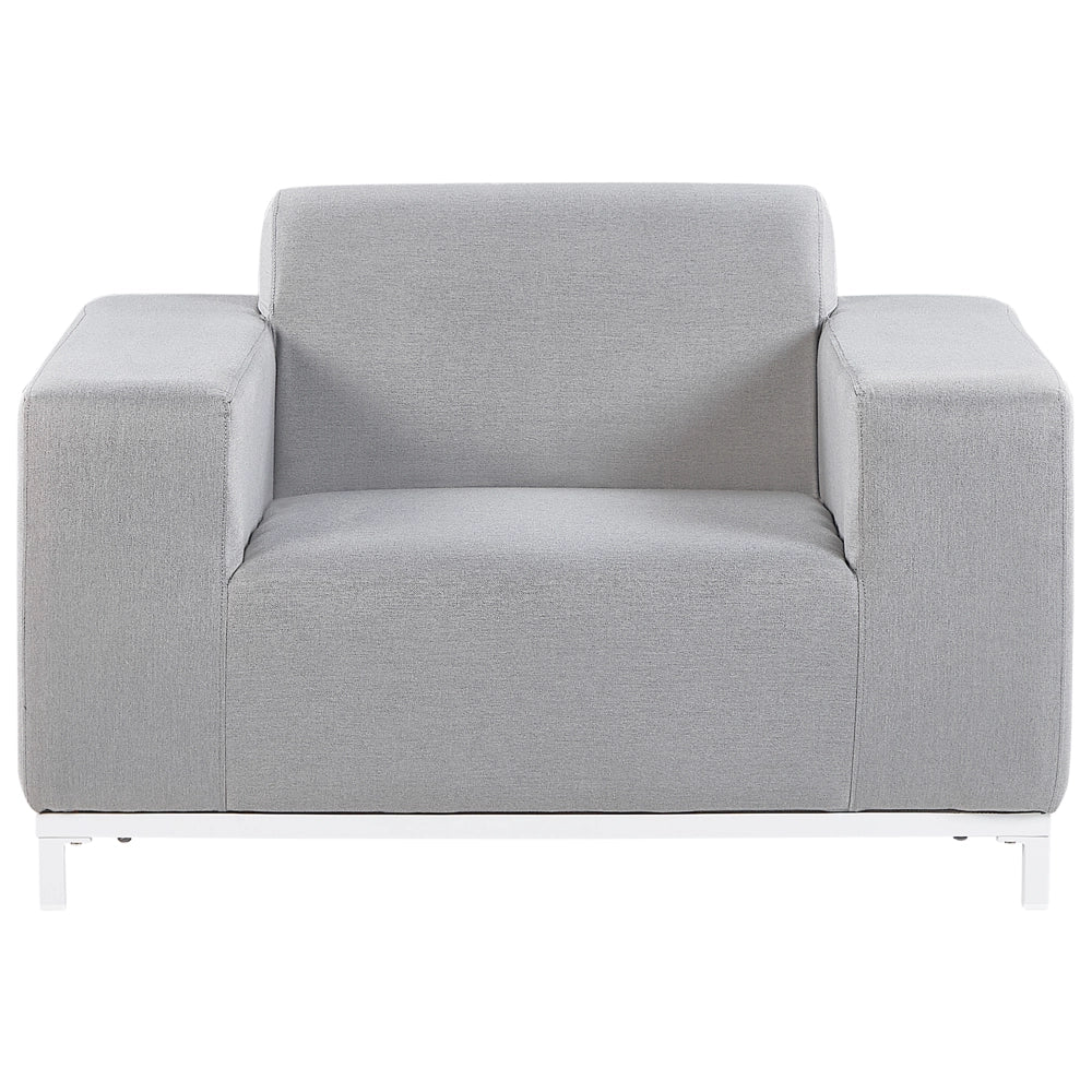 Set divano da giardino rivestimento in tessuto grigio gambe in alluminio bianco con ottomana 5 posti resistente agli agenti atmosferici
