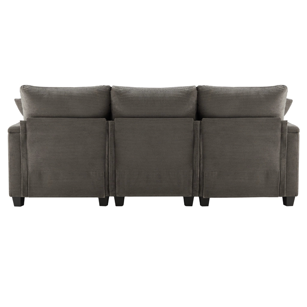 Divano angolare reversibile multifunzione con pouf; porta USB; 2 cuscini; in velluto a coste grigio scuro 213;5 Ã— 139 Ã— 87 cm