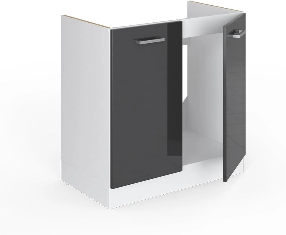 Mobile lavello cucina R-Line, Antracite lucido, 80 cm senza piano di lavoro, per la libera combinazione all'interno di sistemi cucina modulari