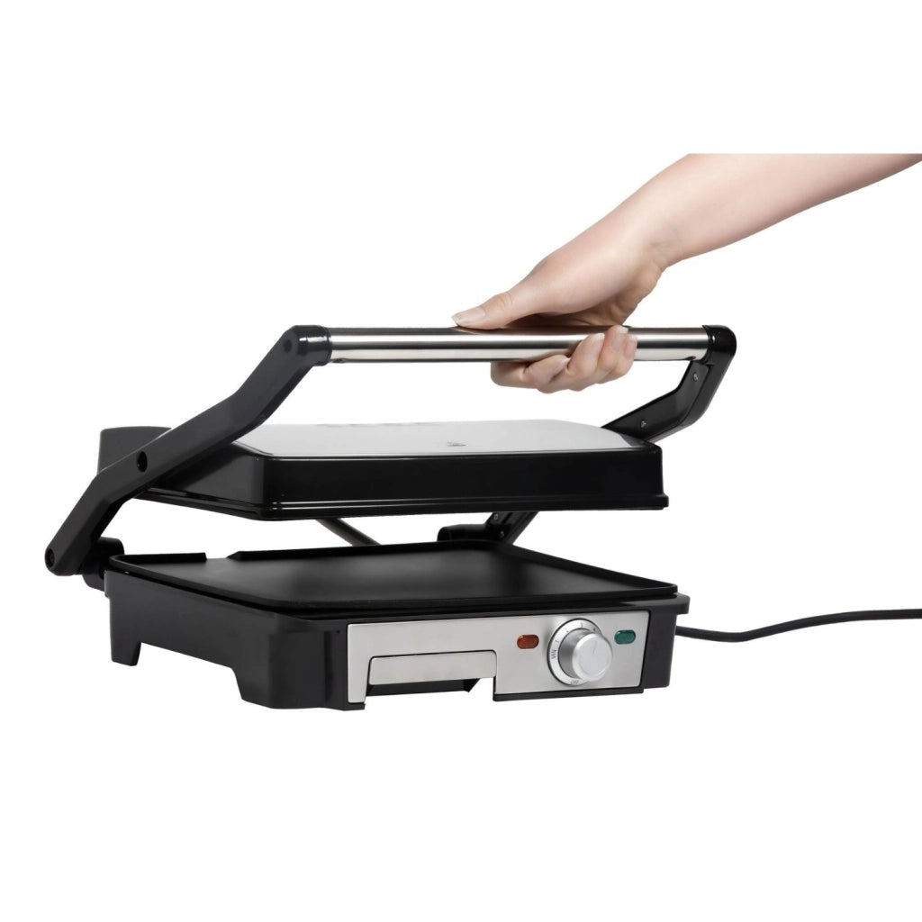 Piastra grill elettrica 2000W con tostiera 4 fette, apertura 180° acciaio inox antiaderente cucina - SOGO