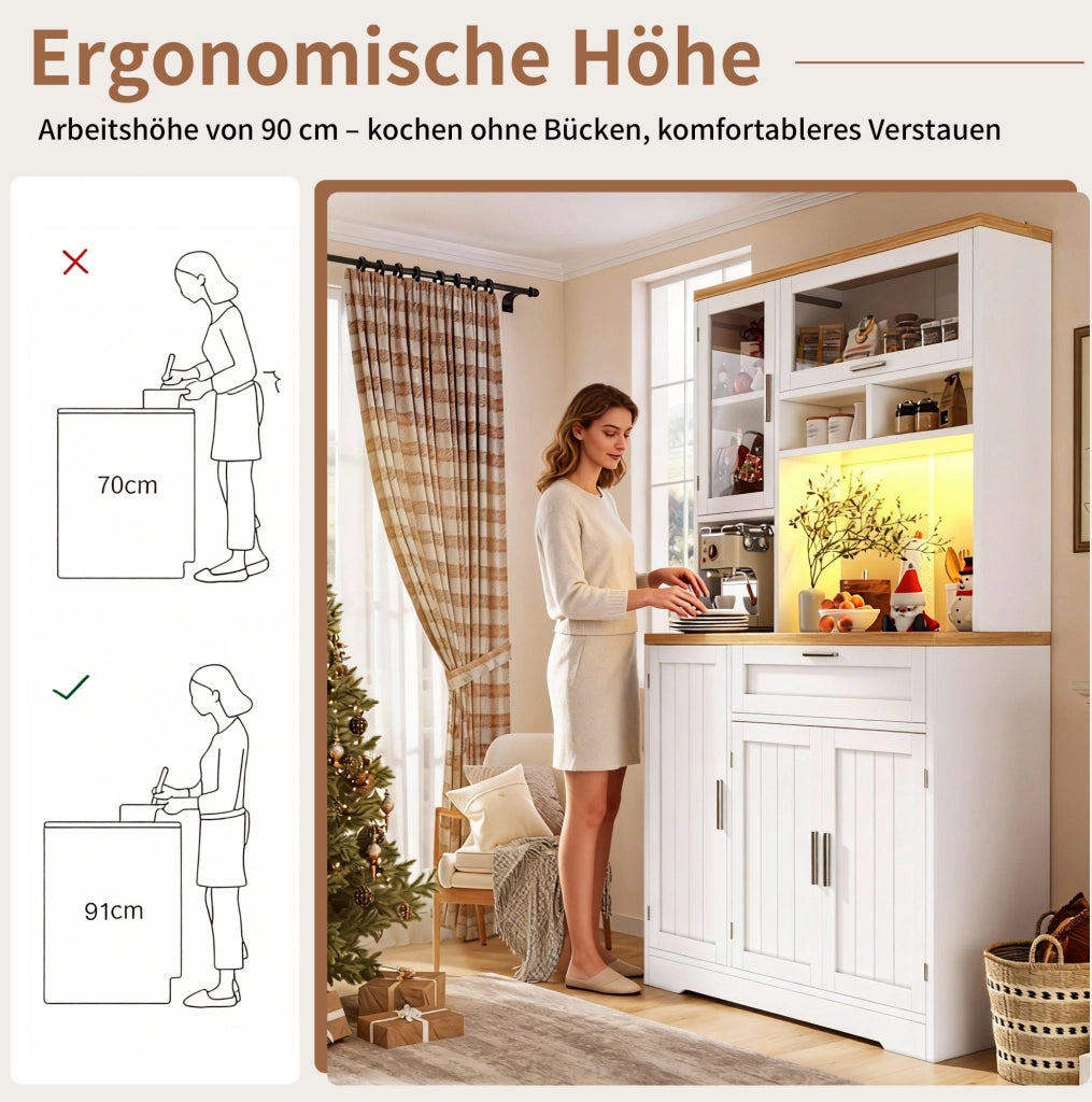 Mobile alto con vetrine, LED USB e app, bianco, 104x40x180 cm