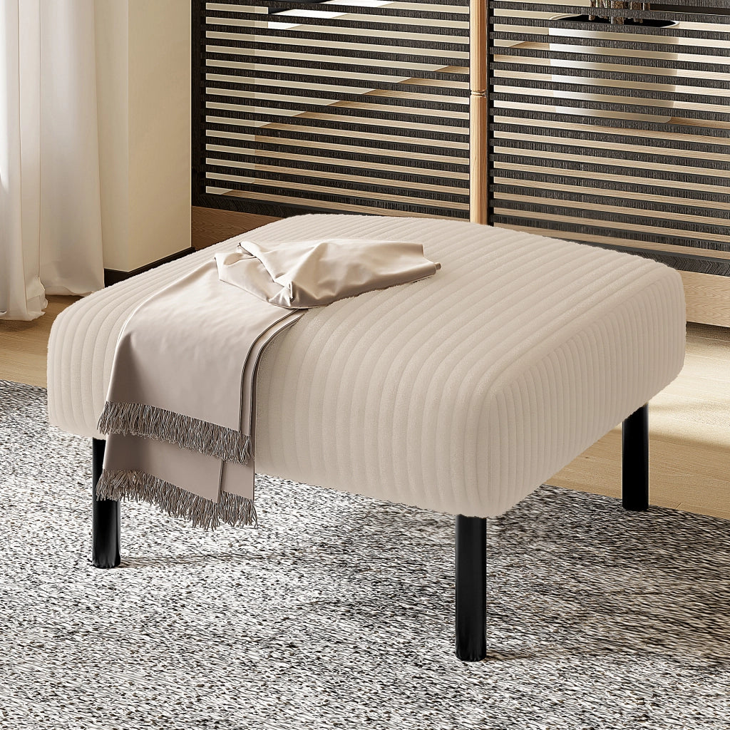 Poggiapiedi in Velluto a Coste con Struttura in Metallo; Seduta Imbottita Ergonomica; Uso Versatile; Beige
