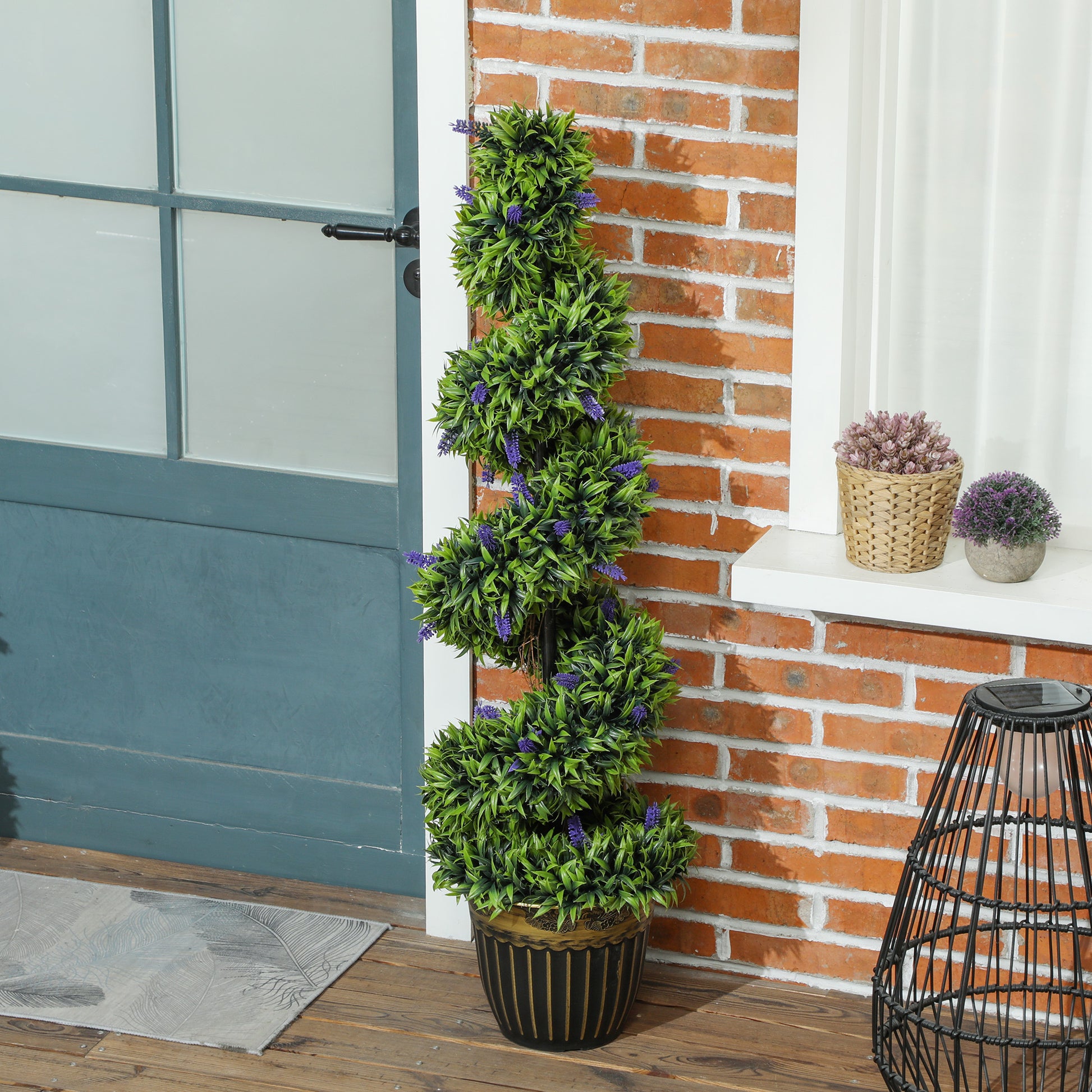 Set 2 Piante Atificiali di Bosso a Spirale Resistente UV con Lavanda  Alte 115 cm Verde e Blu