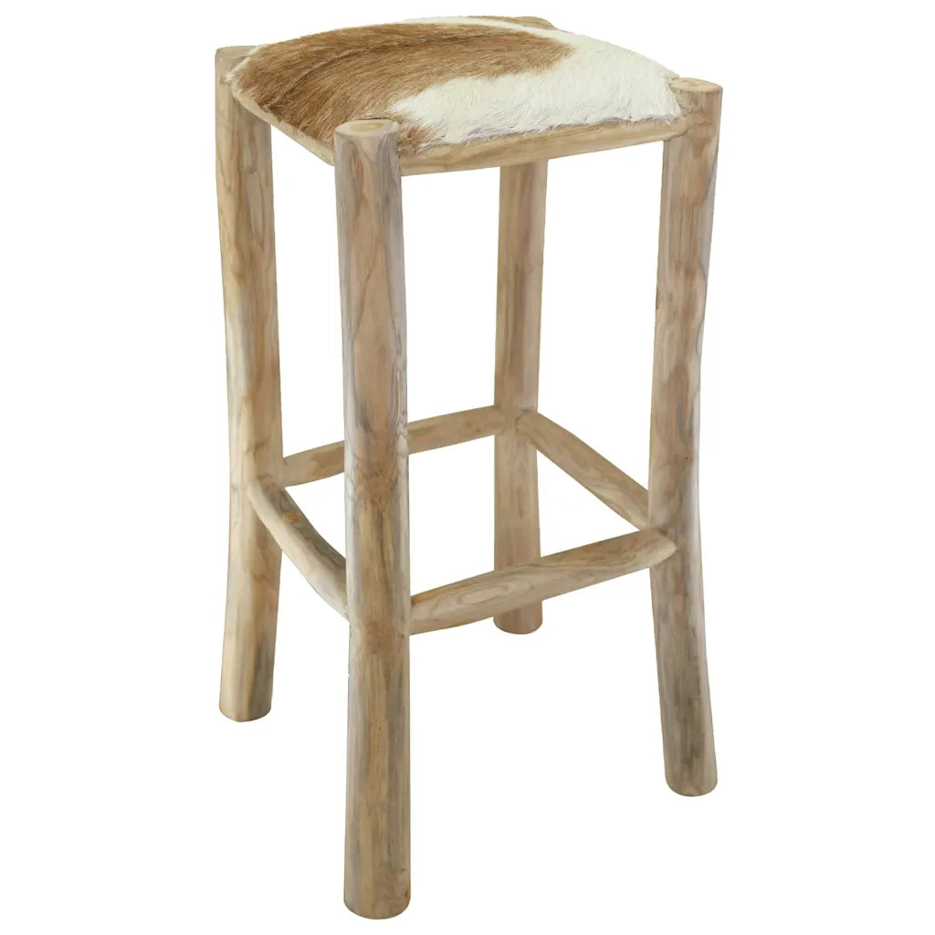 Sgabello da Bar in Vera Pelle e Legno Massello di Teak cod mxl 68501