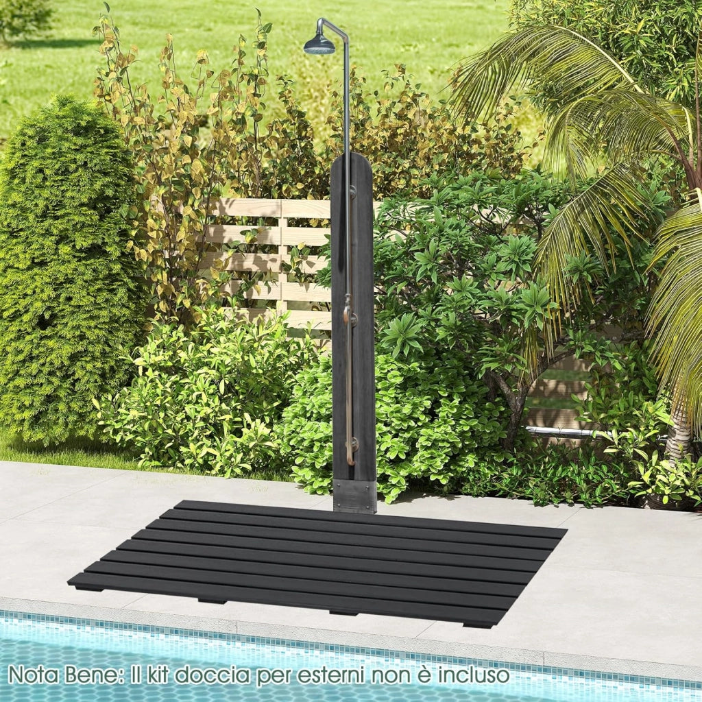 Pedana Doccia in WPC Antiscivolo 100 x 60 cm, Pedana da Bagno Finitura Effetto Legno, Tappetino da Doccia Rettangolare per Vasca e Piscina, da Interno ed Esterno, Nero