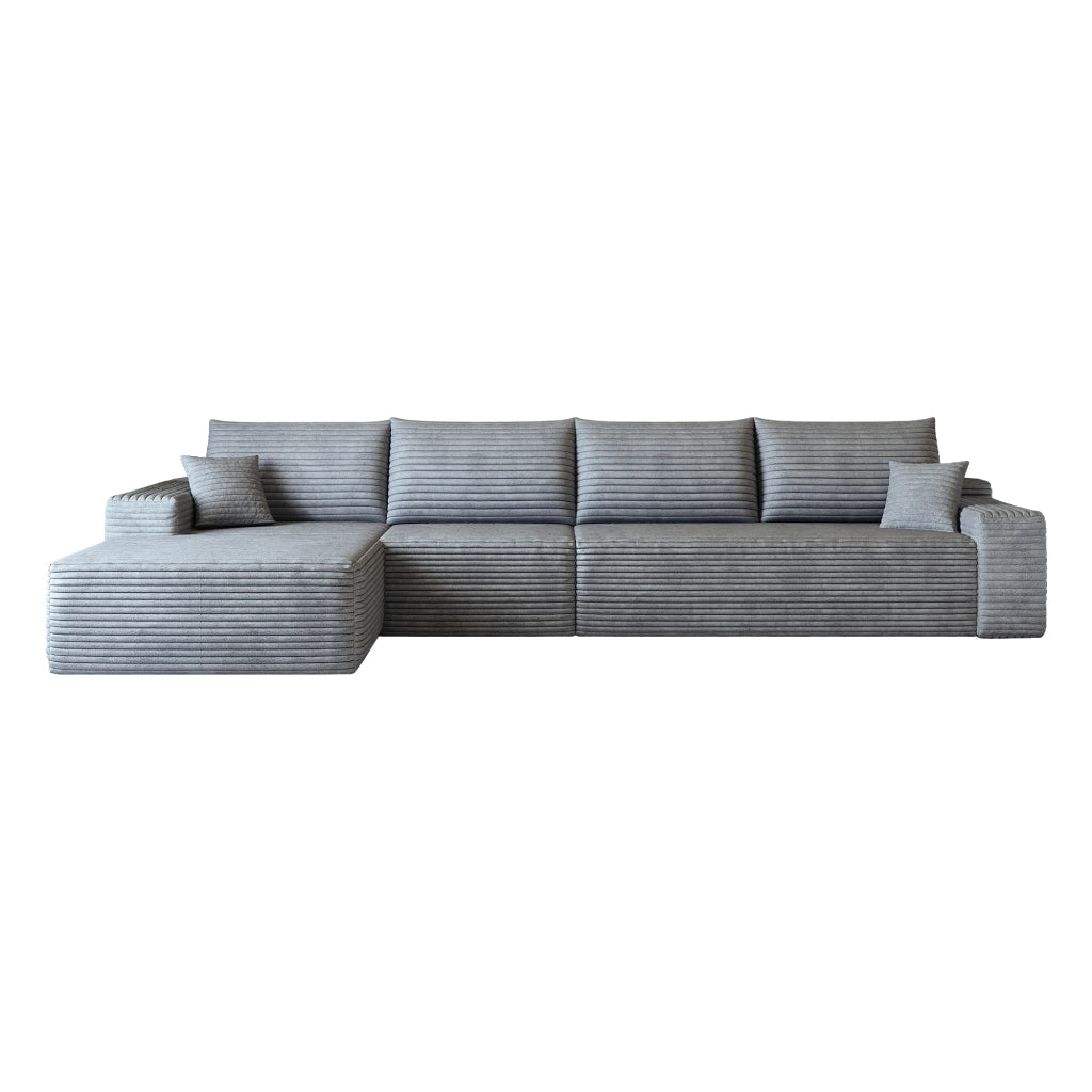 Divano modulare angolare 3 posti - con chaise longue e seduta profonda - in tessuto grigio