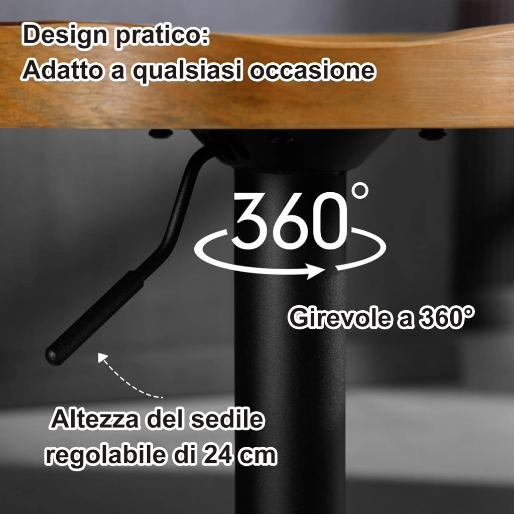 Sgabelli da Bar Set di 2, per Colazione in Legno Massiccio, Sgabelli Cucina a Sella, Altezza Regolabile, Sgabelli Girevoli a 360° con Poggiapiedi, legno scuro,BH413dc-2