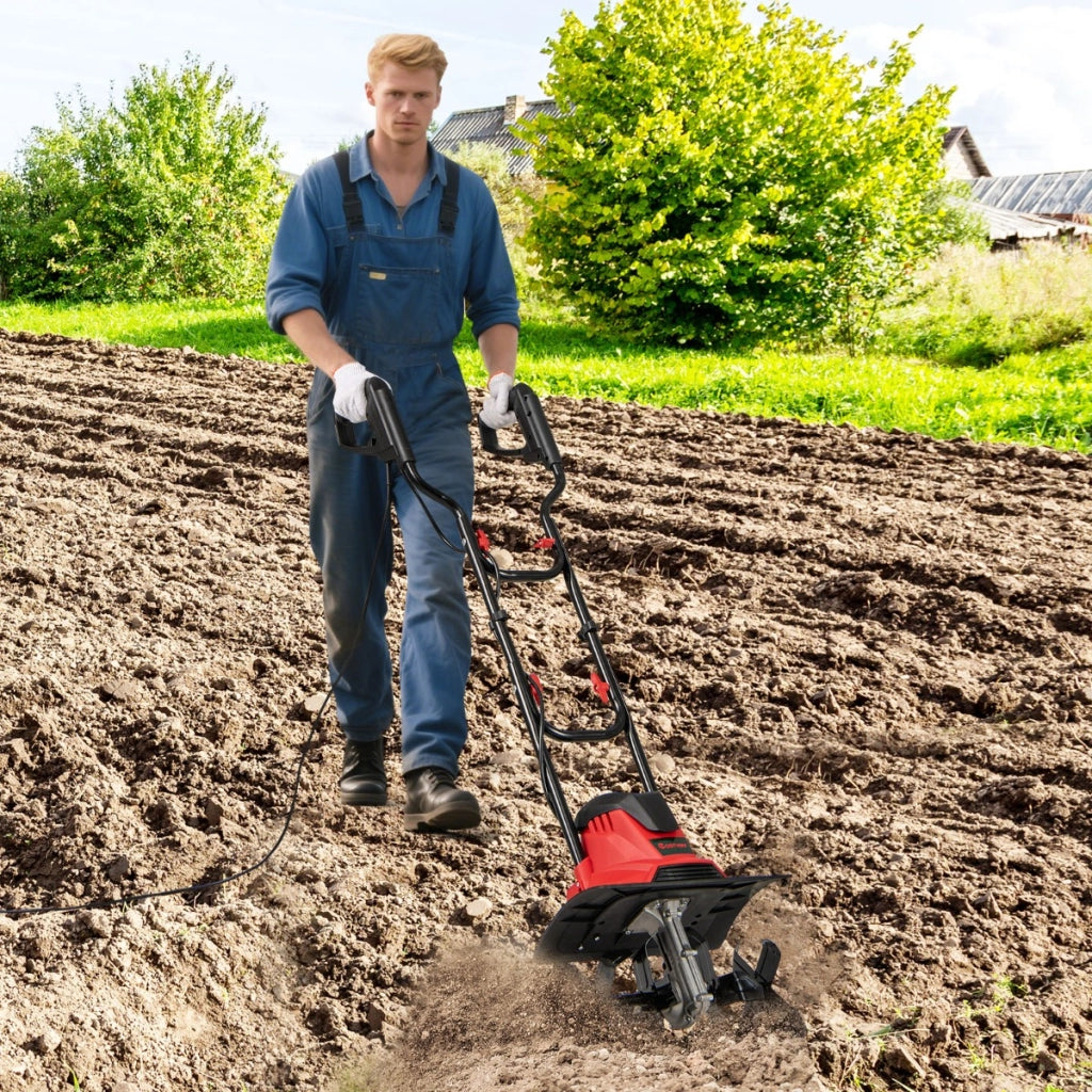 Motocoltivatore da giardino pieghevole con larghezza, Motozappa elettrica a filo di lavoro 36cm e profondit¨¤ 22cm Rosso