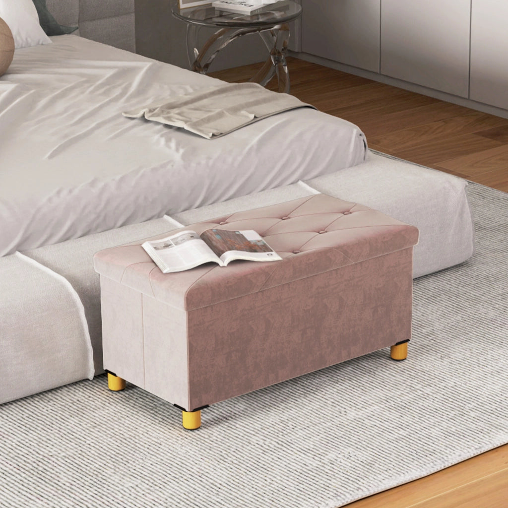 Divano letto imbottito 2 posti ¨C zephmum ¨C rosa, velluto, 76x38x38 cm