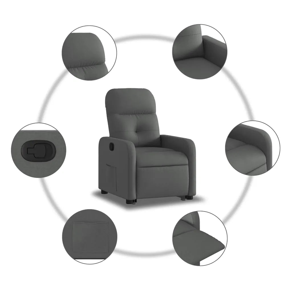 Poltrona | Sedia Relax Alzapersona Reclinabile Grigio Scuro in Tessuto