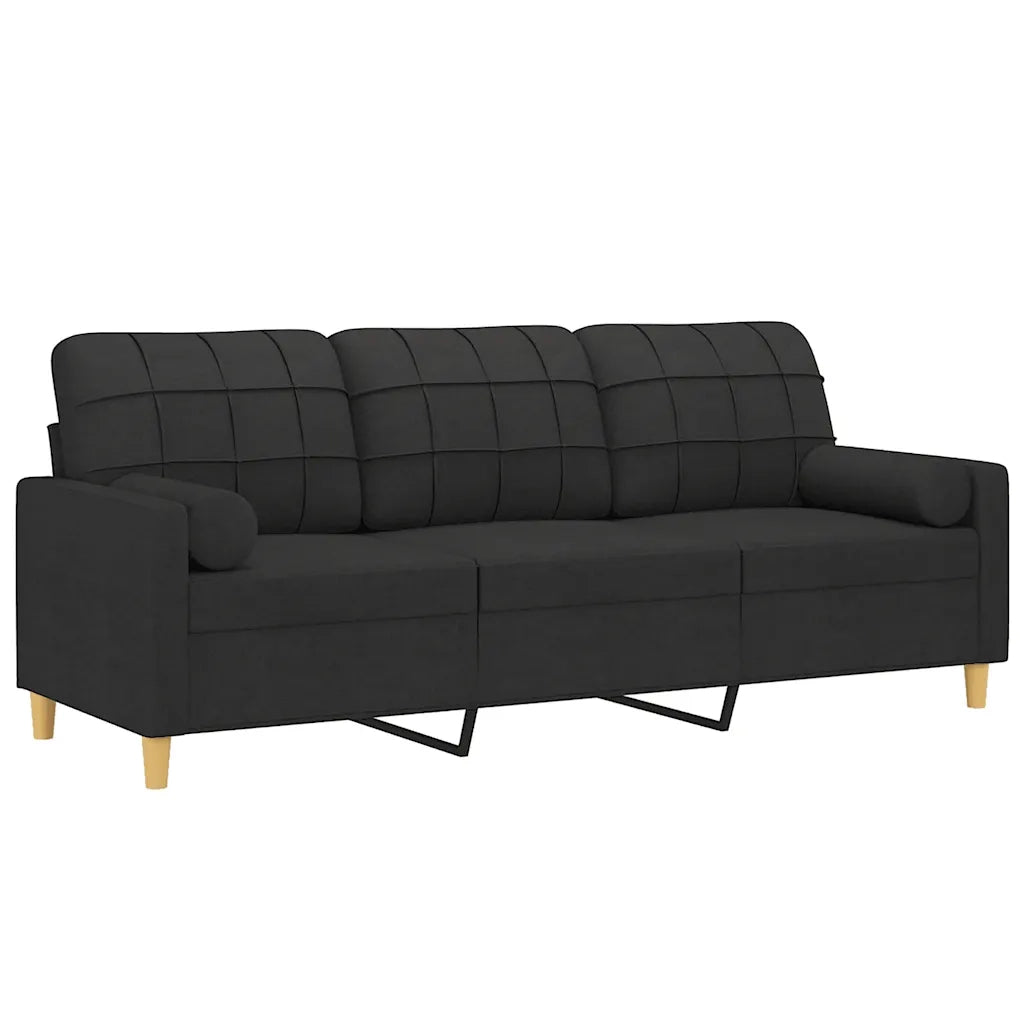 Divano | Divano da soggiorno | Sofa a 3 Posti con Cuscini Nero 180 cm in Tessuto
