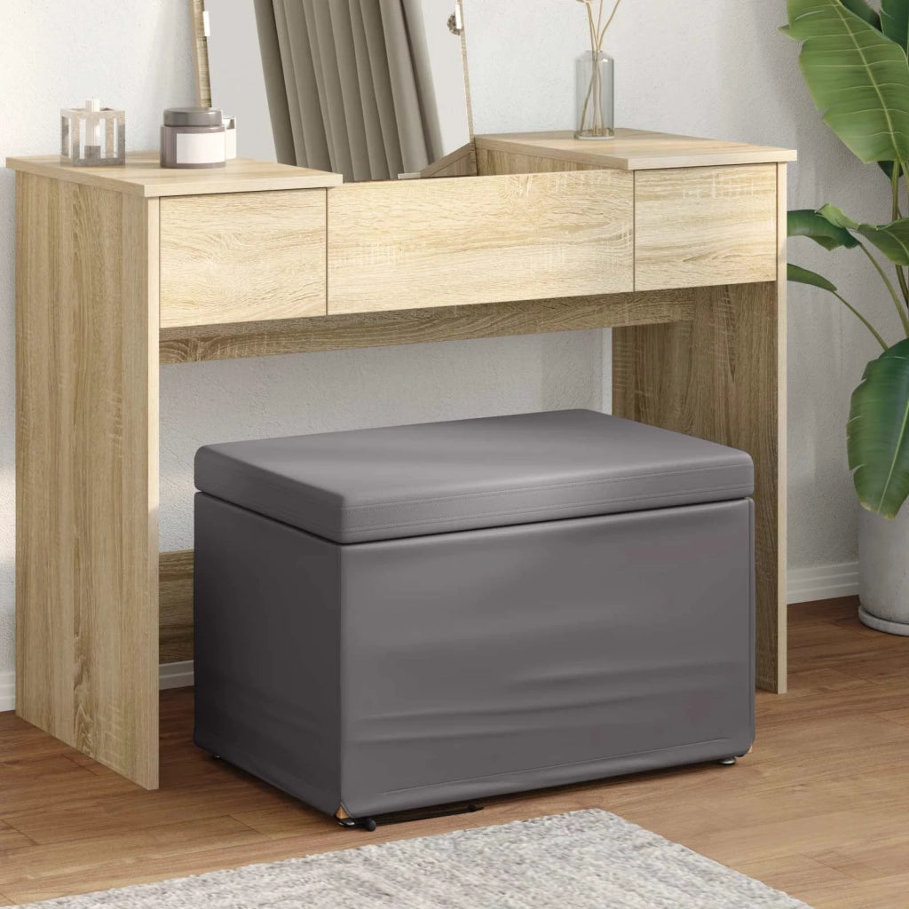 Pouf Grigio Pelle Sintetica e Legno Ingegnerizzato 876770