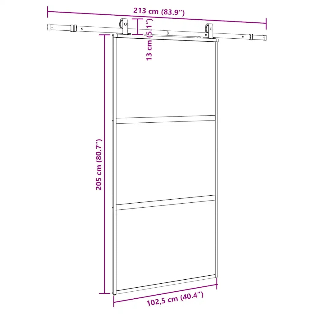 Porta Scorrevole Ferramenta Nera 102,5x205 cm Vetro Temperato 3375959