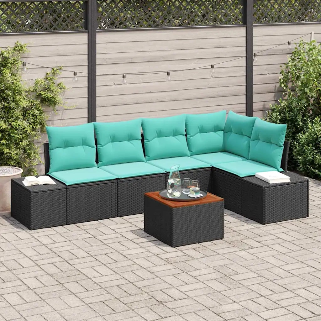 Set Divano da Giardino 6 pz Nero e Turchese polyrattan 3356632