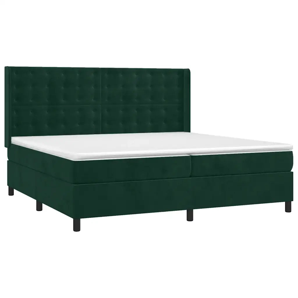 Letto a Molle con Materasso e LED Verde Scuro 200x200cm Velluto 3139826