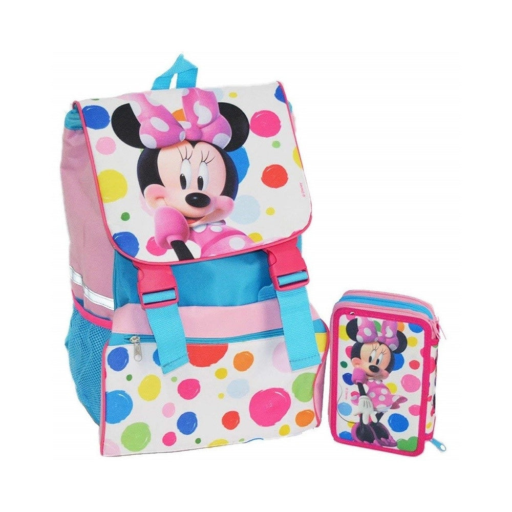Trade Shop - Kit Scuola School Pack Zaino Estensibile + Astuccio 3 Zip Disney Minnie Mouse -
