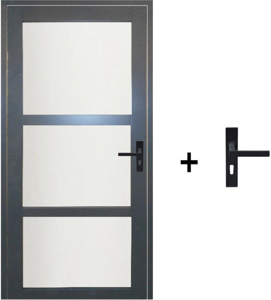 Blocco porta in vetro Blakeria RAL7016 H204 x L73 Pannello laterale a spinta sinistro + maniglia