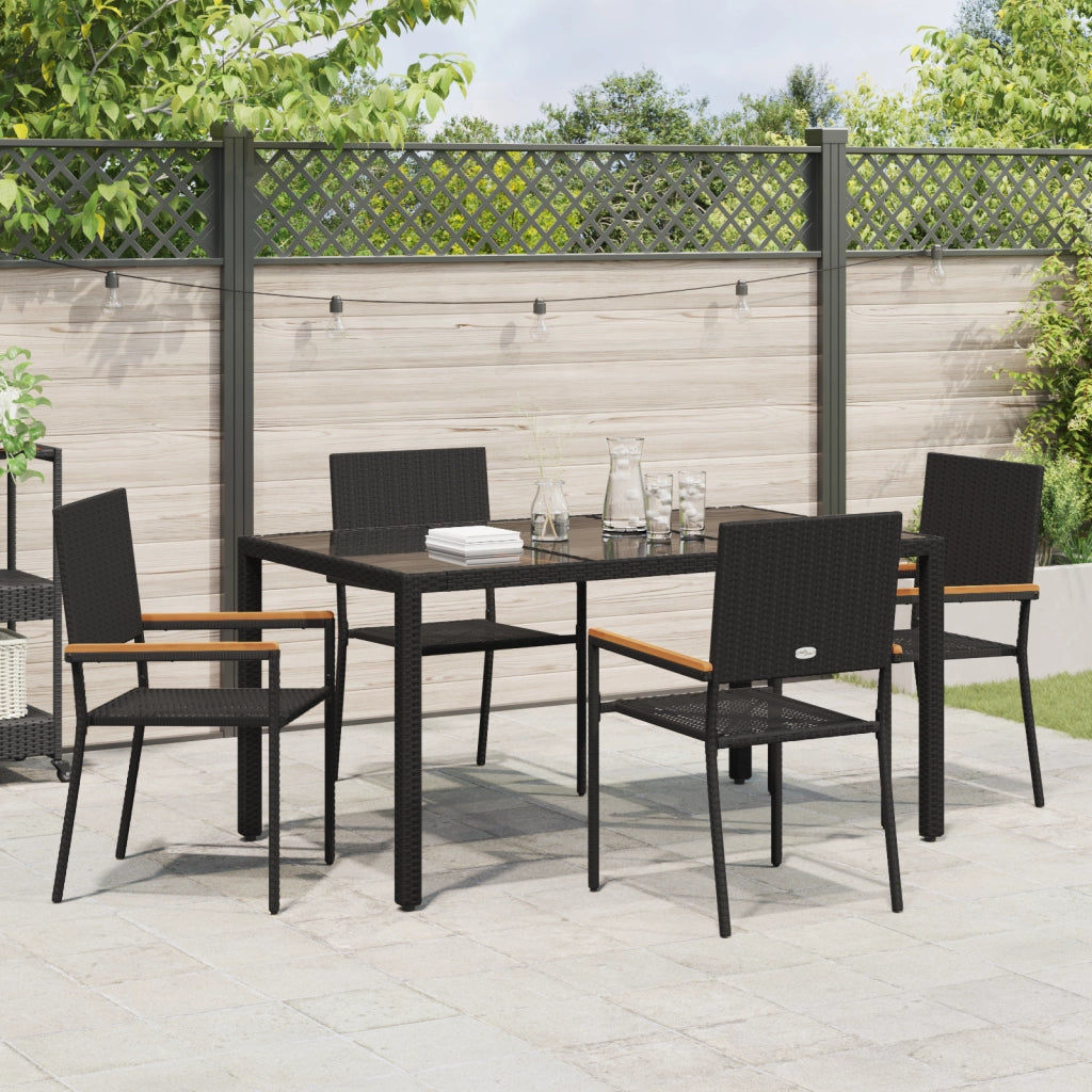 Set Pranzo Giardino  5 Pezzi Nero Polyrattan