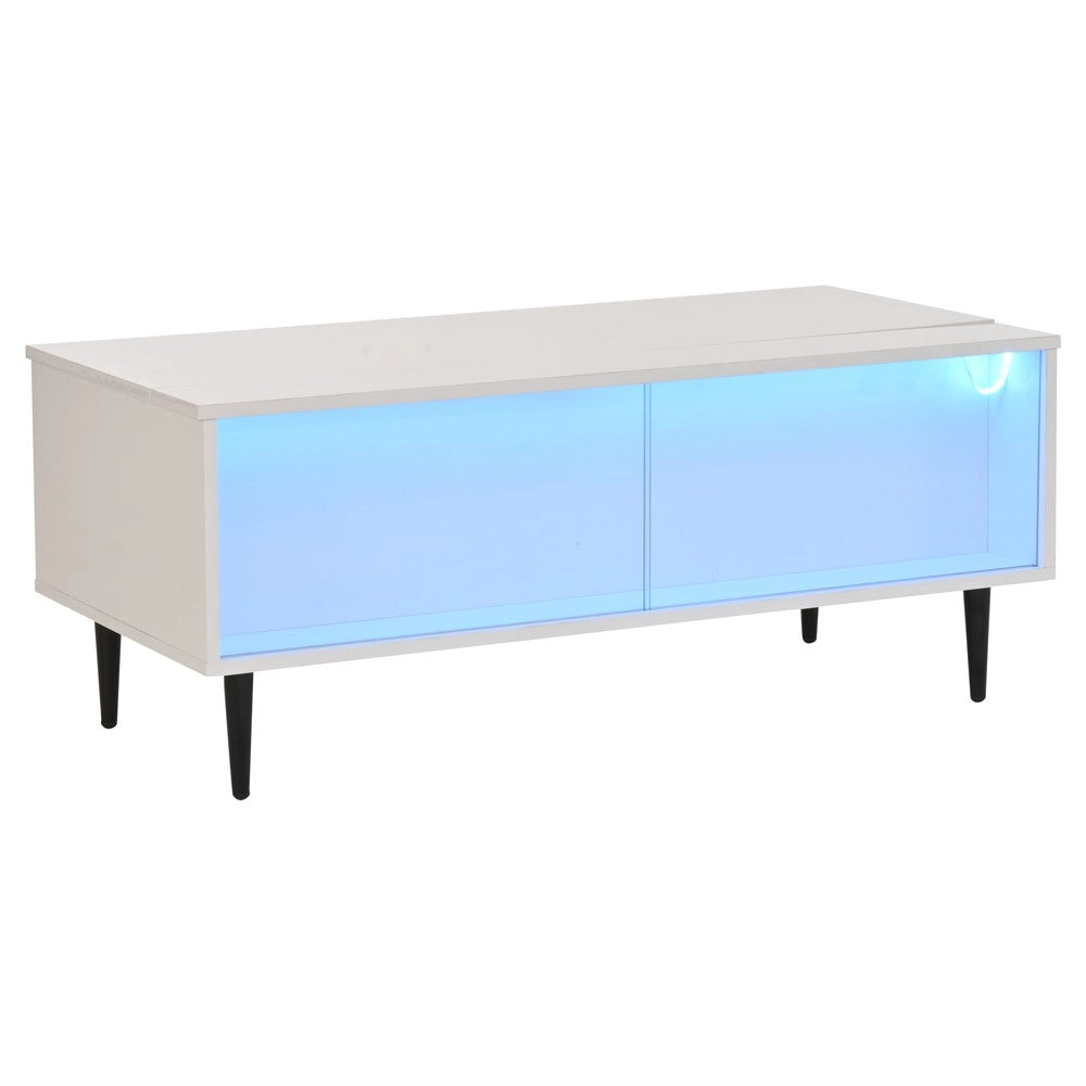 Tavolino da Caff¨¨ con LED e Ripiano in Vetro Temperato ¨C MINIMAL ¨C Bianco 105x50x43