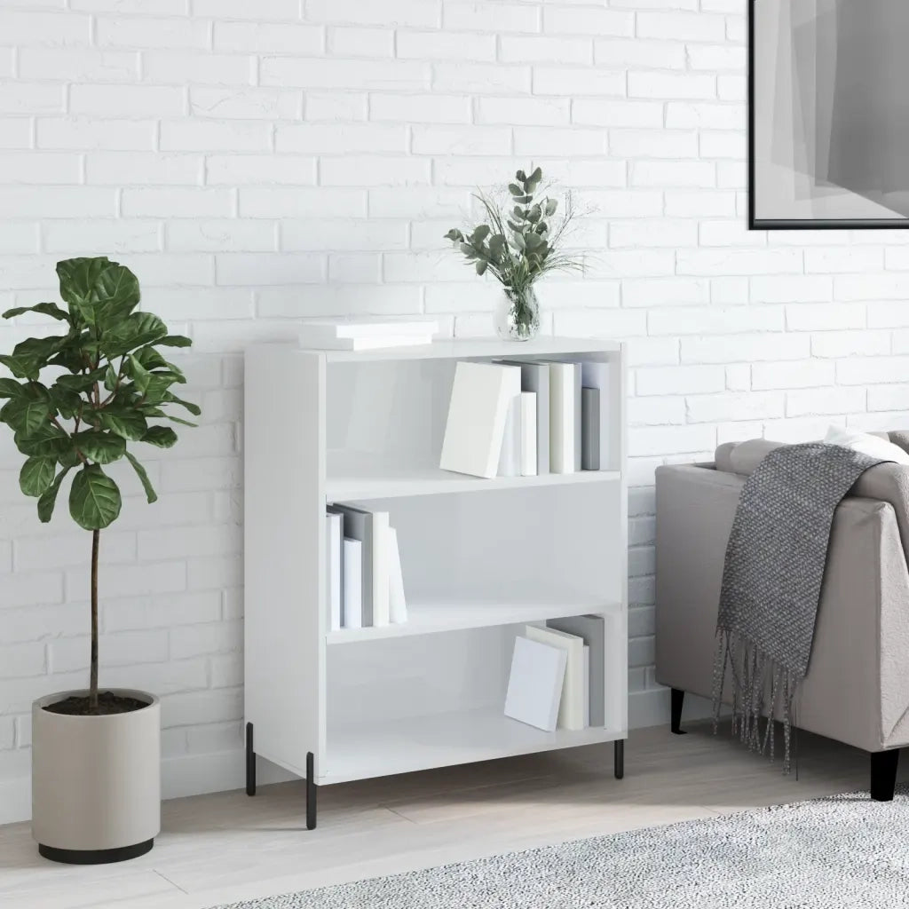 Scaffale Bianco Lucido 69,5x32,5x90 cm in Legno Multistrato 828374