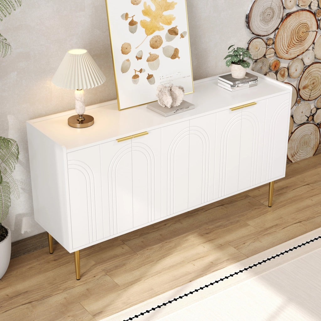 Credenza con 4 Ante e Ripiani Regolabili; Stile Lusso Moderno; in MDF; 140??38??75 cm; Bianco
