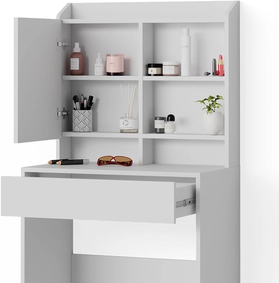 Vicco Tavolo da toeletta Laura, Bianco, 70 cm, Luce integrata – non è necessaria una lampada da tavolo aggiuntiva