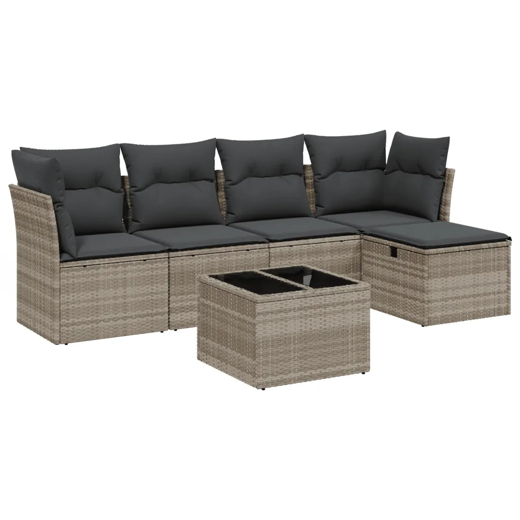 Set Divano da Giardino 6pz con Cuscini Grigio Chiaro Polyrattan