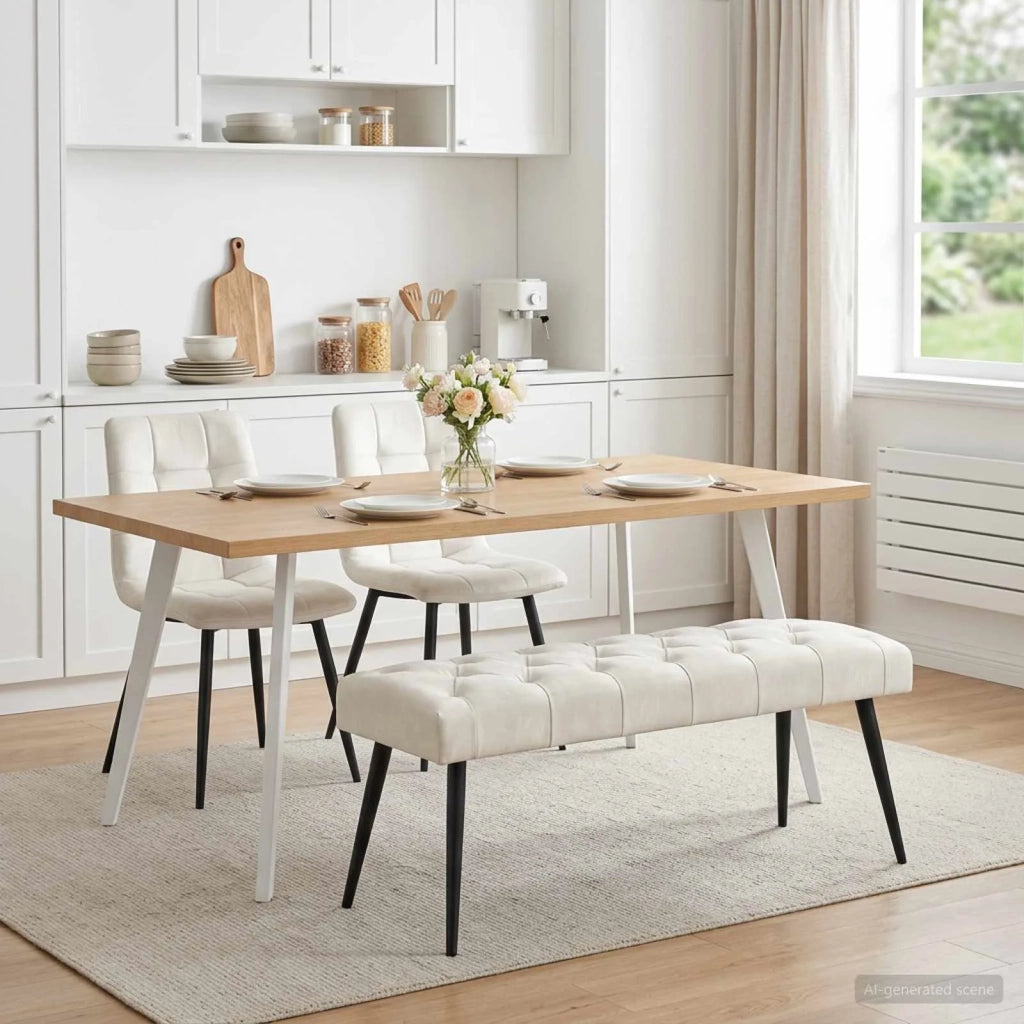 Panchina con bottoni imbottiti Crema 110 x 40 x 46 cm Velluto 42038579