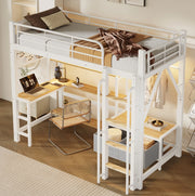 Letto a soppalco 90x200 cm con scrivania, scaffali, LED e USB