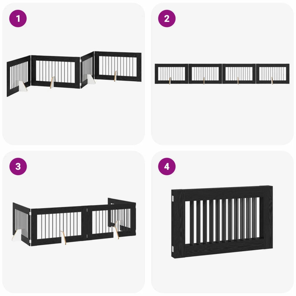Cancello per cani pieghevole con supporti 4 pz Rovere Nero 892115