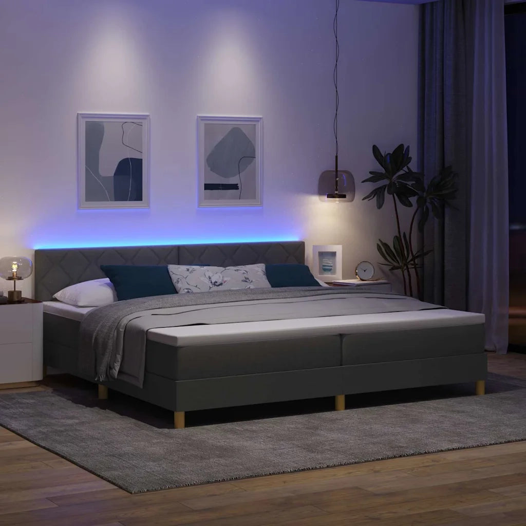 Letto a Sorgente LED con led Grigio scuro 200 x 200 cm Tessuto 3342542