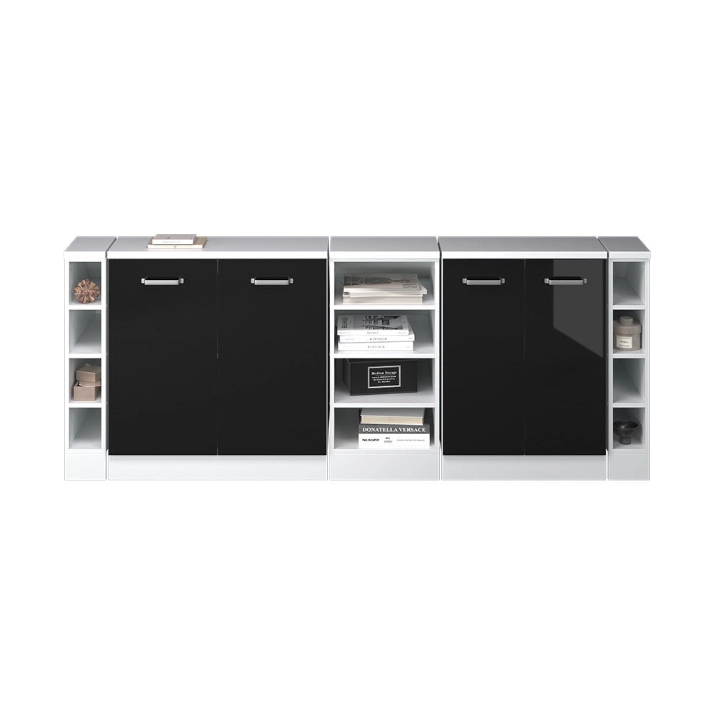 Mobile cucina sottotetto R-Line Nero lucido/Bianco 210 cm Set di 5 carcasse armadio profondità 60 cm Vicco