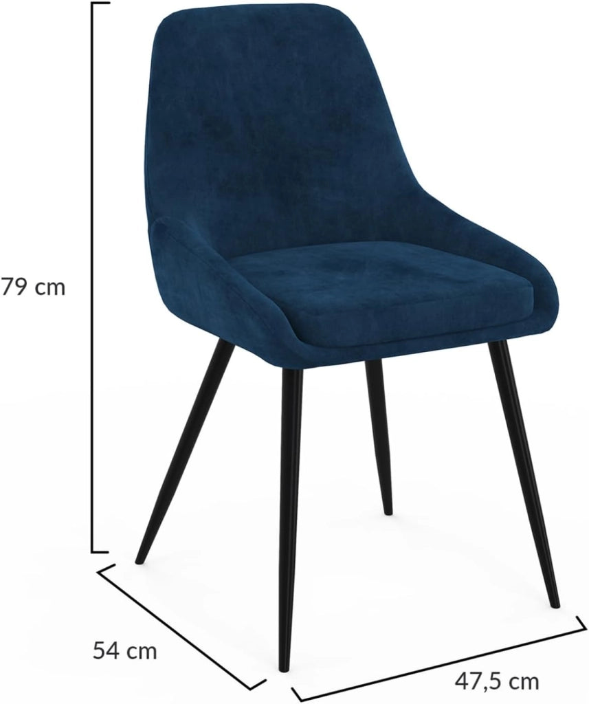 Set di 4 sedie THALYA in velluto blu con braccioli