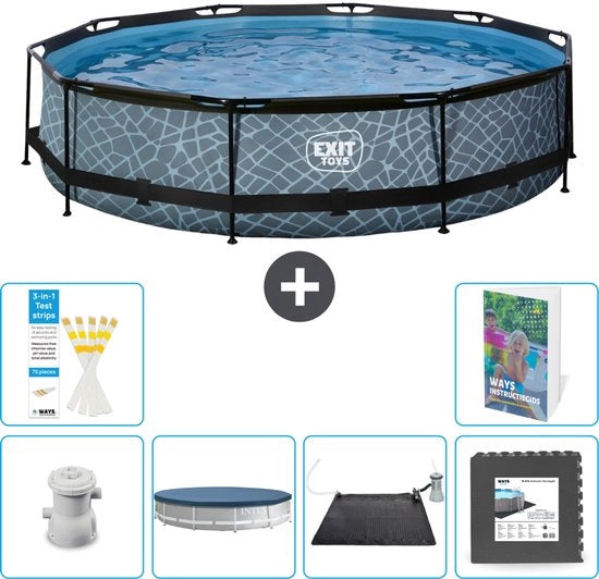 Pavimento Rond per Piscina - 360 x 76 cm - Incluso Kit di Impianto - Matrice Solare - Gres Porcellanato - 7 pezzi