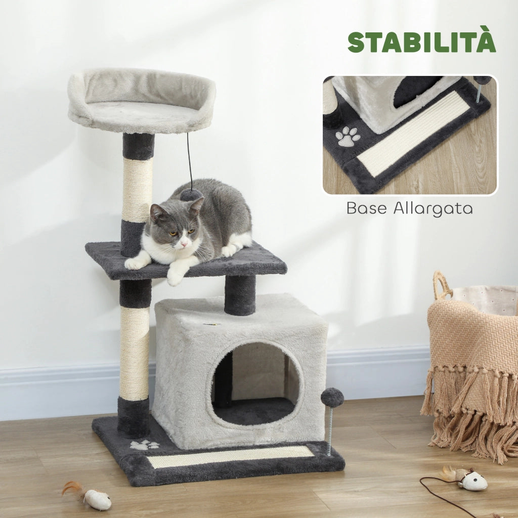 Tiragraffi per gatti con casetta e lettino ¨C Xylo ¨C Grigio 85cm