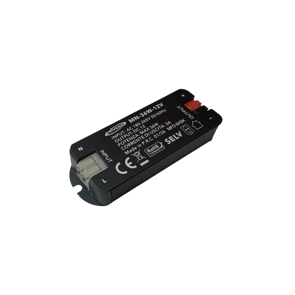 Trasformatore Alimentatore Slim 12V 36W per Scatola 503 Strisce LED Domotica Telecamere Videocitofoni