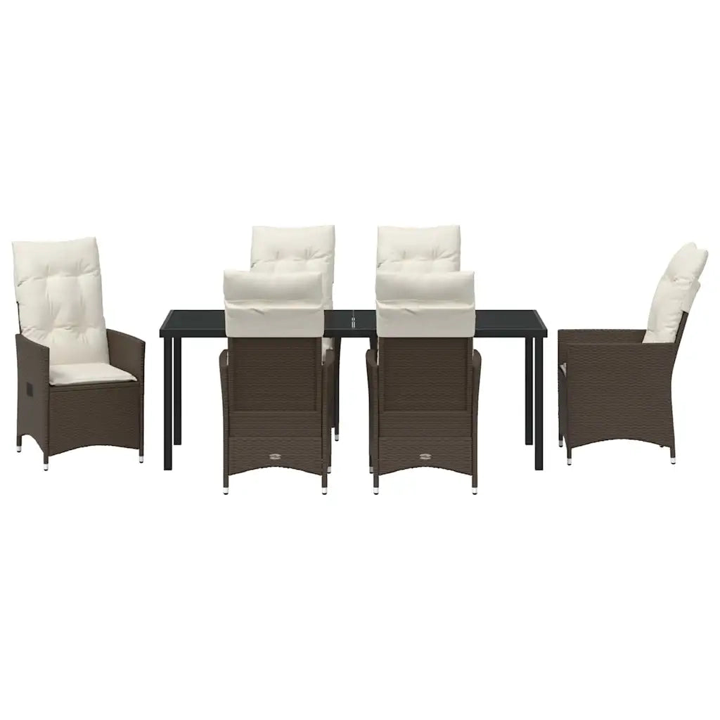 Set da Pranzo per Giardino con cuscino 7 pcs Marrone polyrattan 3379546