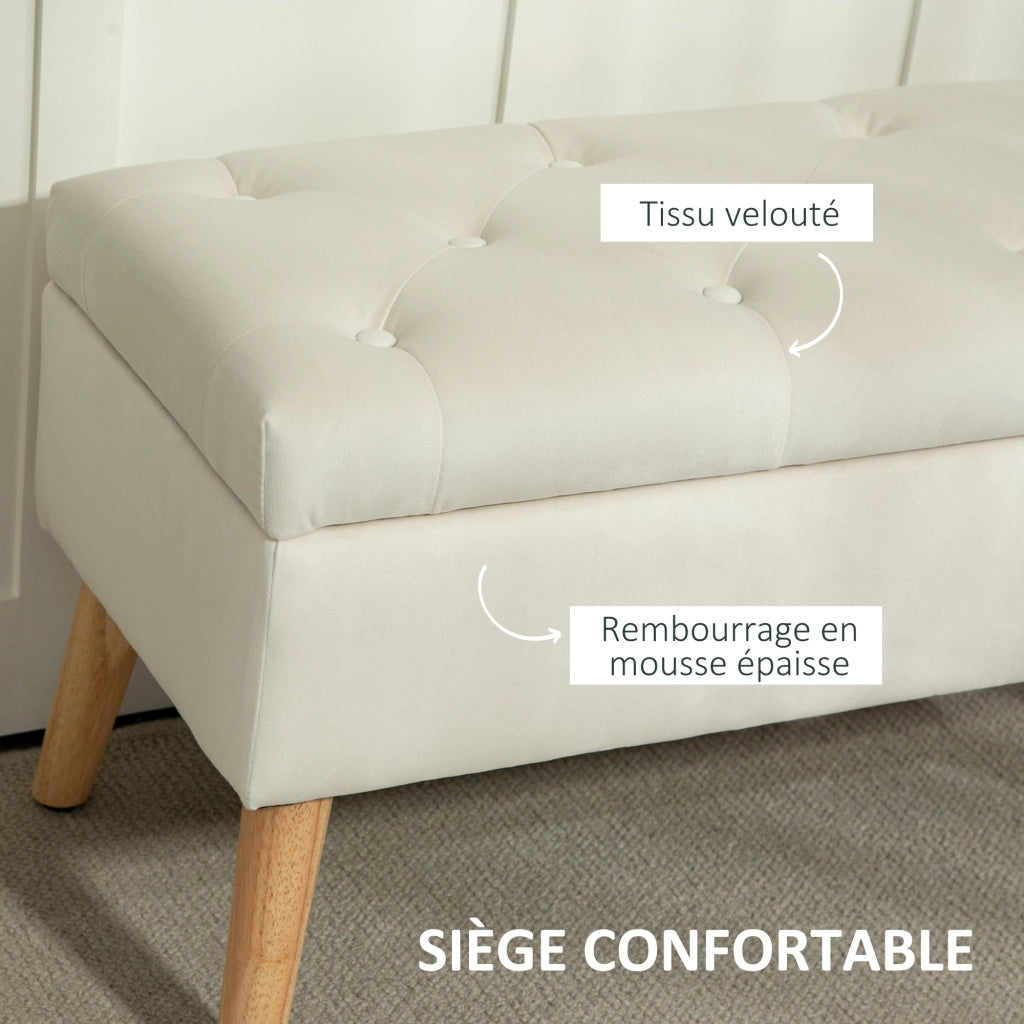 Cassa cassettiera in tessuto velluto con gambe in legno ¨C Zephmum ¨C Crema 80x35x42 cm