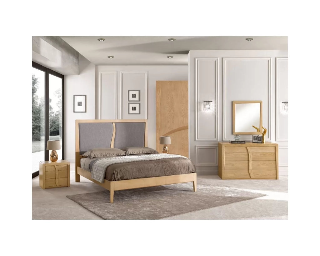 Letto matrimoniale contemporaneo imbottito legno chiaro 175x207x135 - Mobili 2G