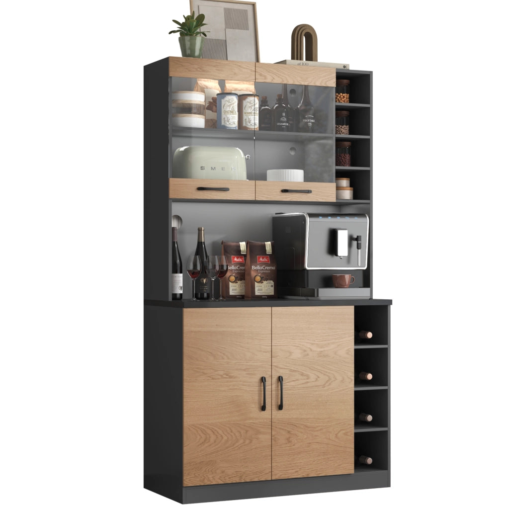 Mobile cucina moderno 100x47x187 cm con LED, vani laterali regolabili e spazio per microonde