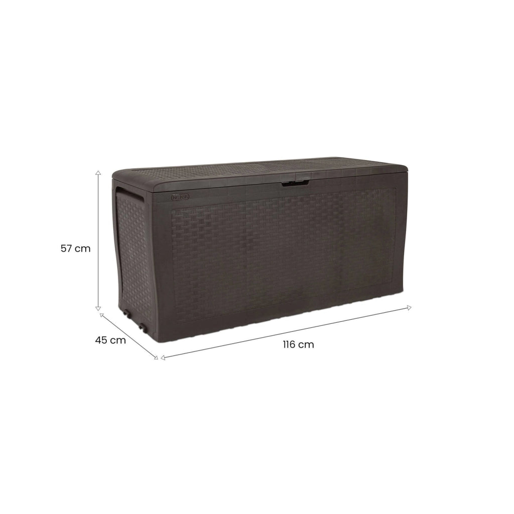 Cassapanca outdoor Kingston, Baule da giardino, Contenitore da esterno, Panchina contenitore da esterno, 116x45 h57 cm, Marrone