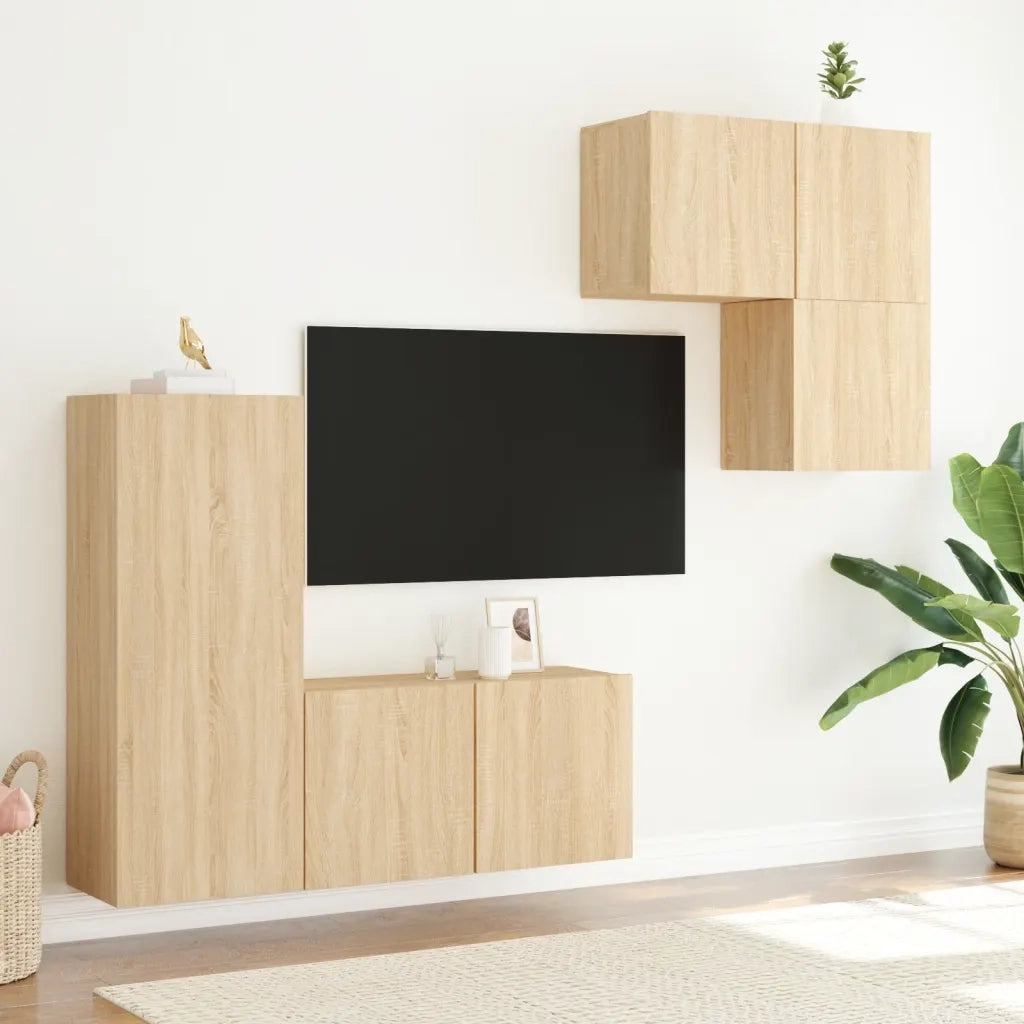 Mobili TV a Muro 4pz Rovere Sonoma in Legno Multistrato 3216430