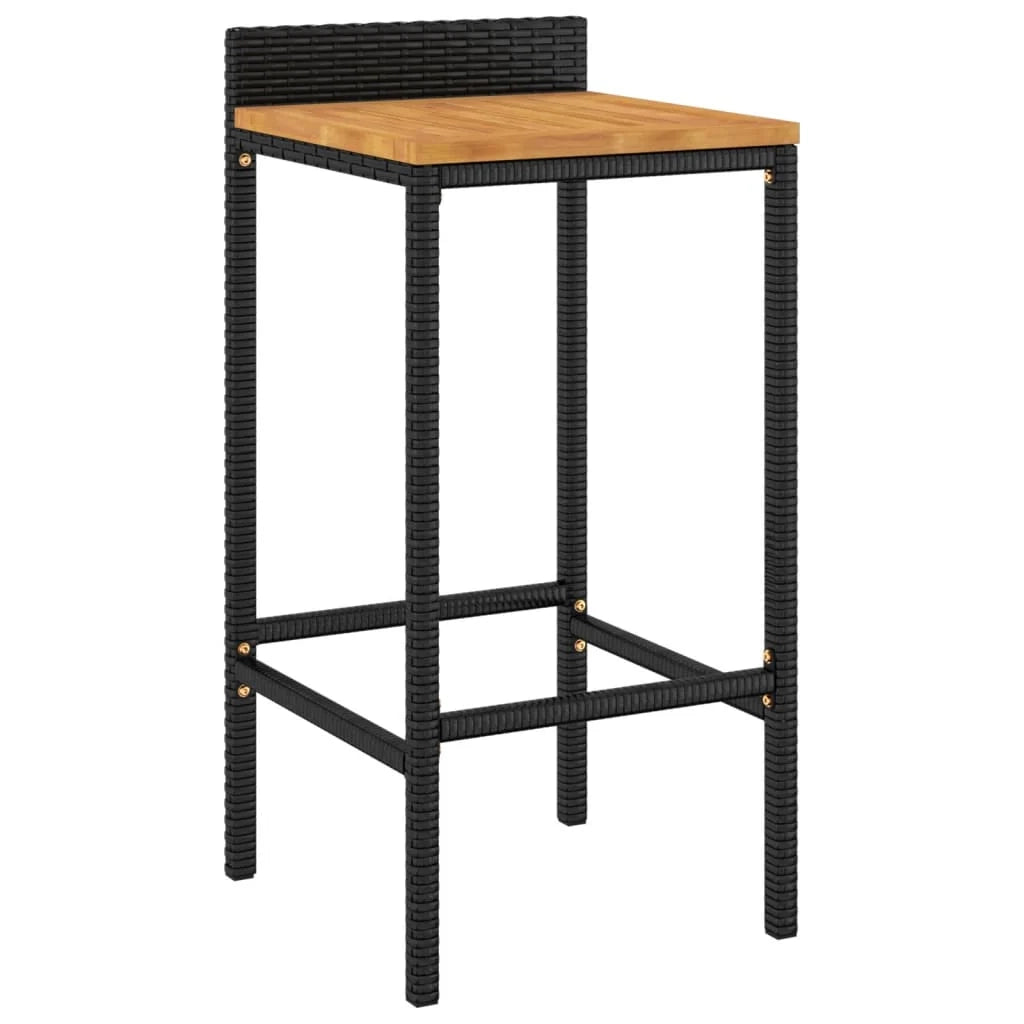 Set bar da giardino mobili da esterno terrazza 7 pezzi polyrattan nero/legno massiccio di acacia 02_0013489