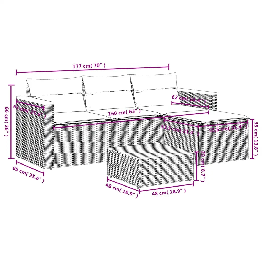 Set Divani da Giardino 3 pz con Cuscini in Polyrattan Nero 365826